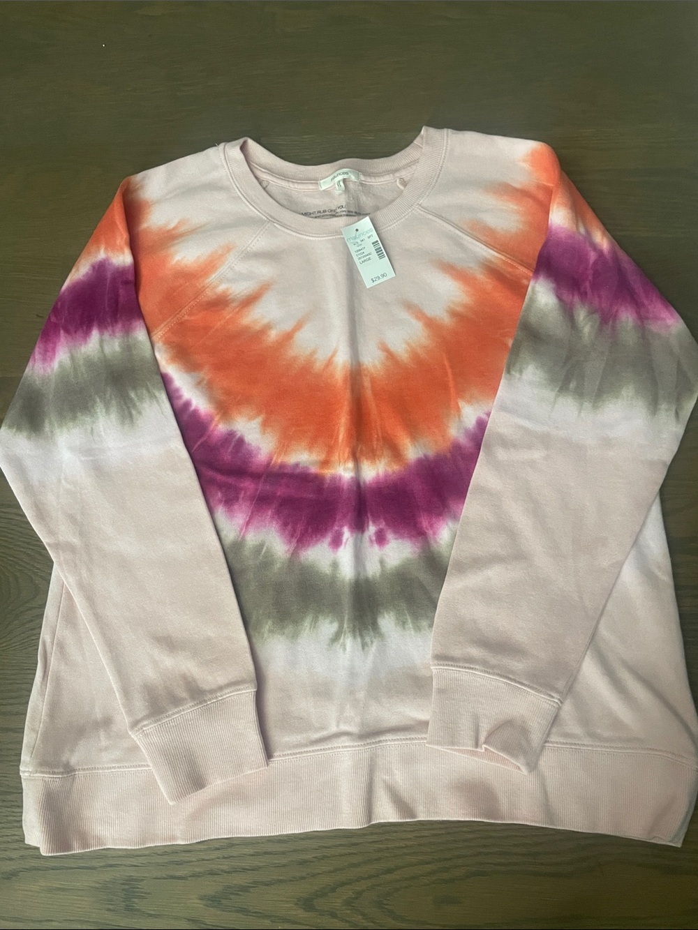 Maurices Pink Tie-Dye Crewneck Sweatshirt with Orange & Purple Accents